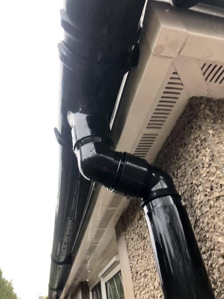 Gutter after JPE gutter cleaning — cleared of debris, downpipe flushed, South Wales