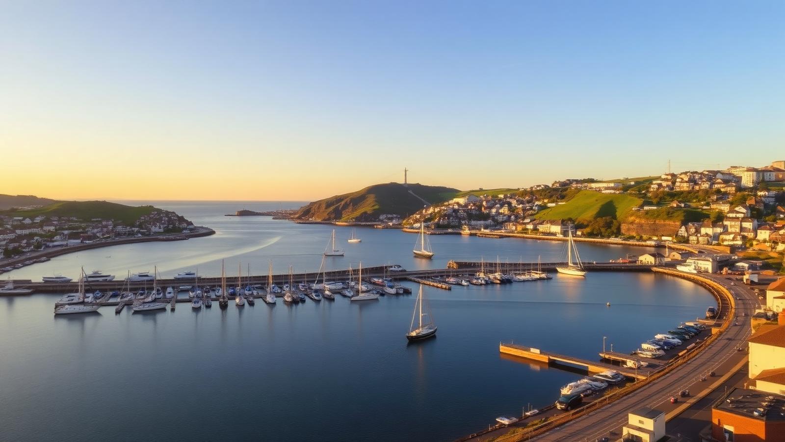 Swansea marina and bay at sunset with sailing boats, South Wales